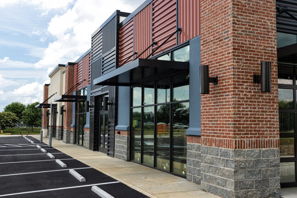 A storefront of a commercial building